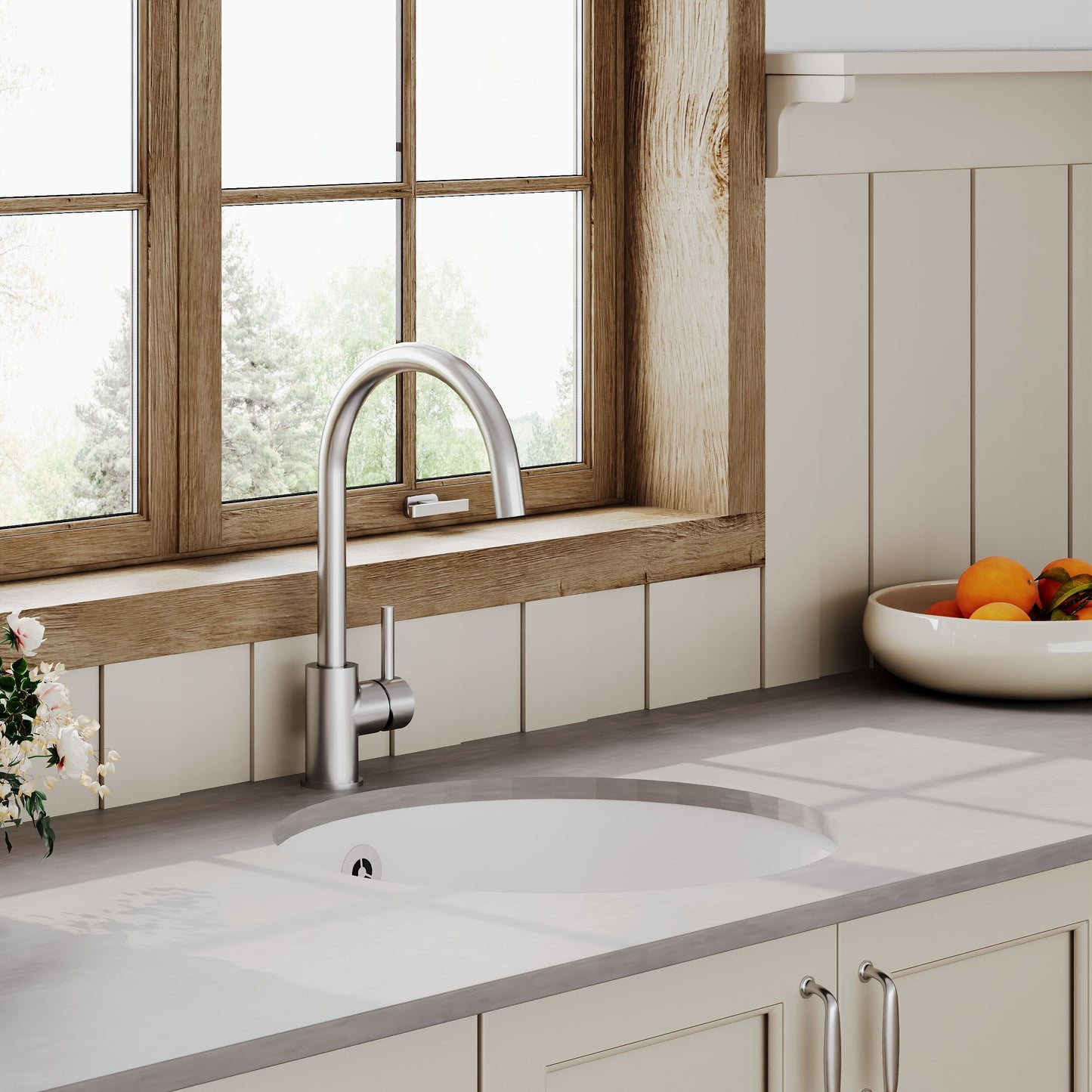 Nuie Single Bowl 460 x 191mm Fireclay White Round Inset Sink With Central Waste and Overflow