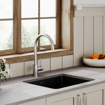 Nuie Single Bowl 548 x 442 x 197mm Fireclay Soft Black Rectangular Inset Sink