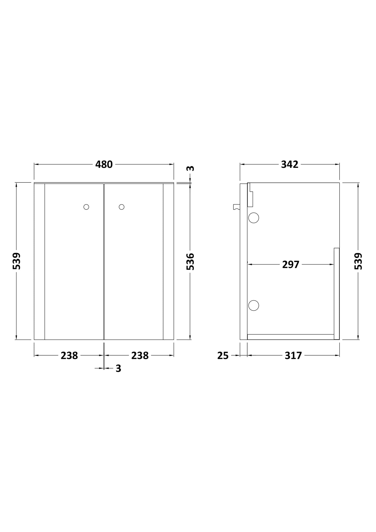 Components Wall Hung 2 Door Unit, 500mm