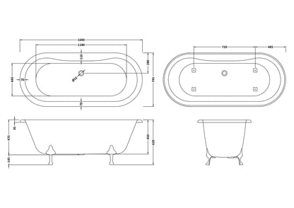 Hudson Reed 1690mm Freestanding Bath With Corbel Legs