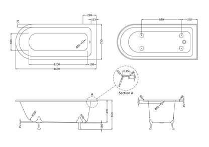 Hudson Reed 1690mm Freestanding Bath With Pride Legs