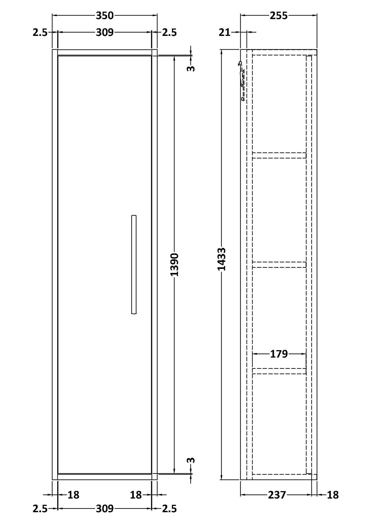 Nuie Lux Roseburn 255mm 1 Door Autumn Oak Wall Hung Tall Cabinet With Handles