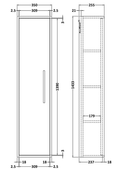 Nuie Lux Roseburn 255mm 1 Door Autumn Oak Wall Hung Tall Cabinet With Handles