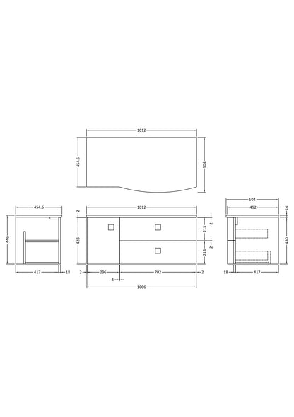 Hudson Reed Sarenna 1000mm Right Hand 2 Drawer 1 Door Wall Hung Vanity Unit With White Marble Top
