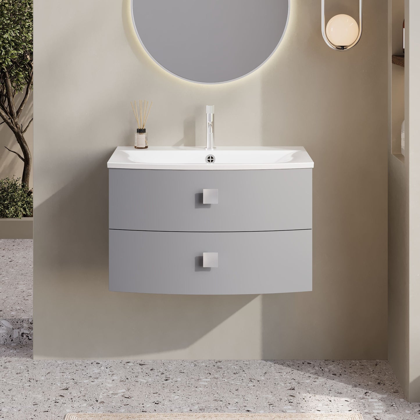 Hudson Reed Sarenna 700mm Dove Grey Wall Hung 2 Drawer Vanity Unit with Polymarble Basin