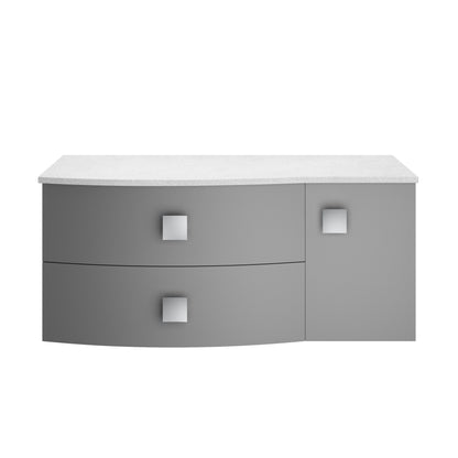 Hudson Reed Sarenna 1012mm Dove Grey Wall Hung Left Hand 2 Drawer 1 Door Vanity Unit With White Marble Top