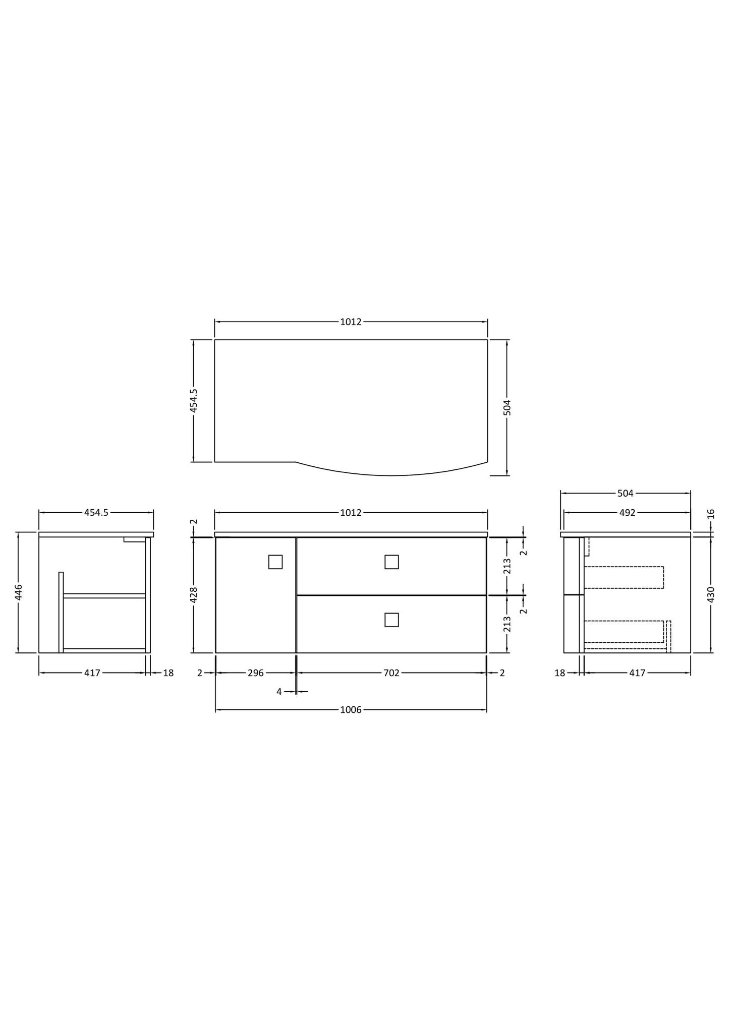 Hudson Reed Sarenna 1000mm Wall Hung Right Hand 2 Drawer 1 Door Vanity Unit With White Marble Top