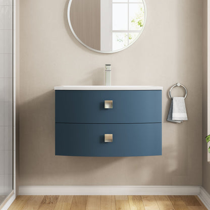 Hudson Reed Sarenna 700mm Mineral Blue Wall Hung 2 Drawer Vanity Unit With Polymarble Basin