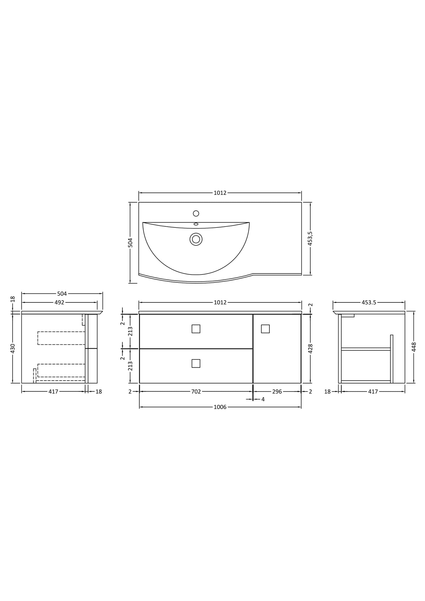 Hudson Reed Sarenna 1000mm Left Hand Wall Hung Vanity Unit With Polymarble Basin