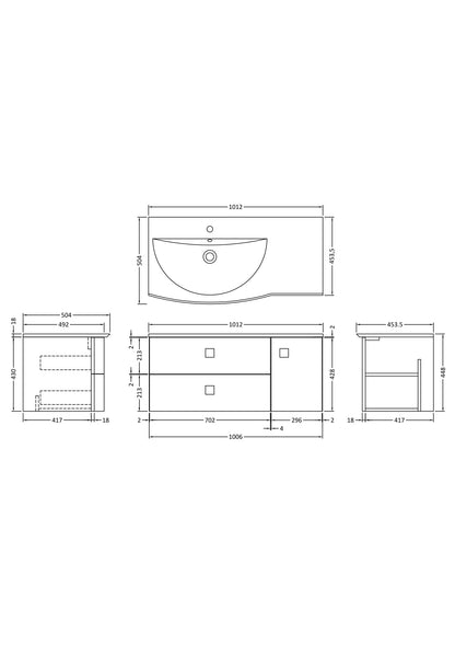Hudson Reed Sarenna 1000mm Left Hand Wall Hung Vanity Unit With Polymarble Basin