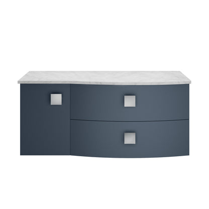 Hudson Reed Sarenna 1000mm Mineral Blue RH 2 Drawer 1 Door Wall Hung Vanity Unit With Marble Top