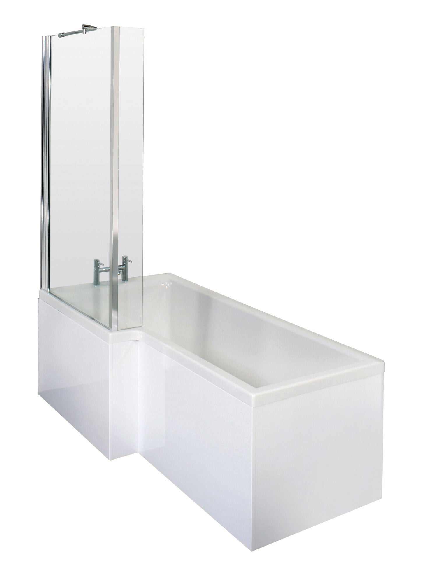 Nuie 1700mm x 850mm White Straight Left Hand Shower Bath, Bath Screen, Side Panel and Leg Set