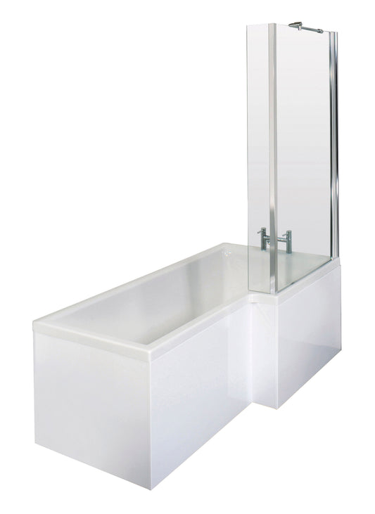 Nuie 1700mm x 850mm White Straight Right Hand Shower Bath, Bath Screen, Front Panel and Leg Set