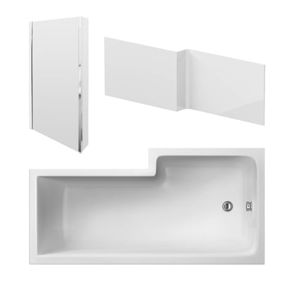 Nuie 1600mm Left-Hand Square Shower Bath And Panel Set