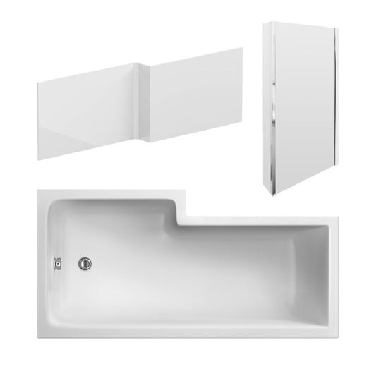Nuie 1600mm Right-Hand Square Shower Bath And Panel Set