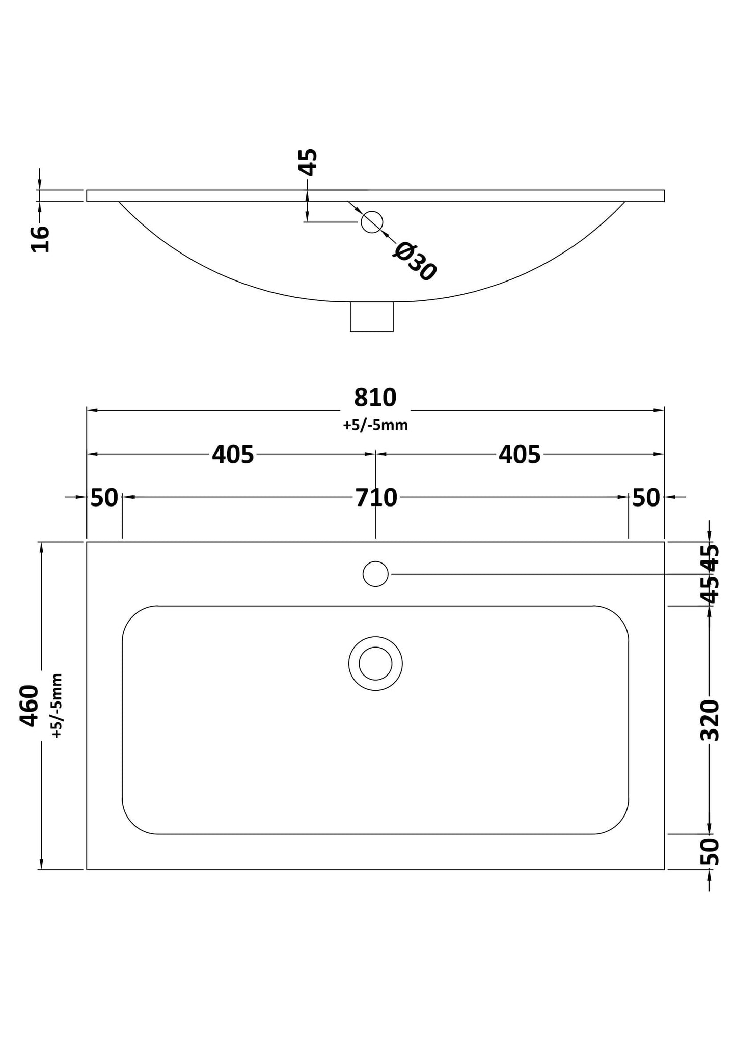810 x 460mm Stone Basin 1TH - White