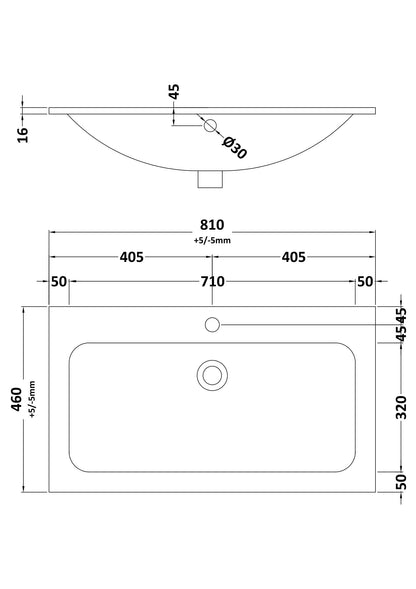810 x 460mm Stone Basin 1TH - White
