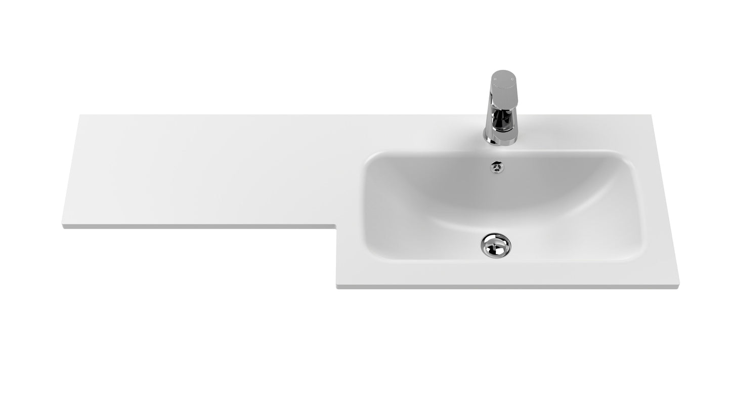 1100x390 L-Shaped Solid Stone Basin - Right Hand - White