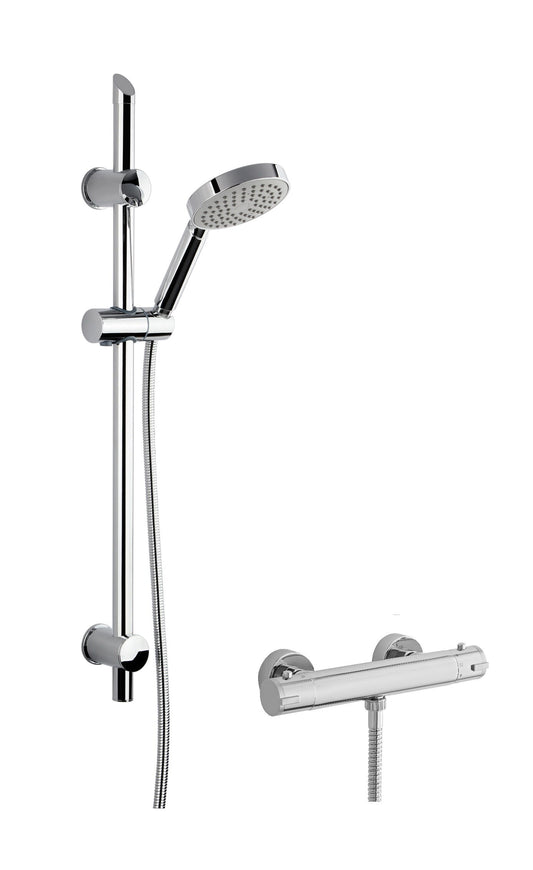 Nuie Chrome Exposed Round Bar Single Function Shower Valve & Slide Rail Kit