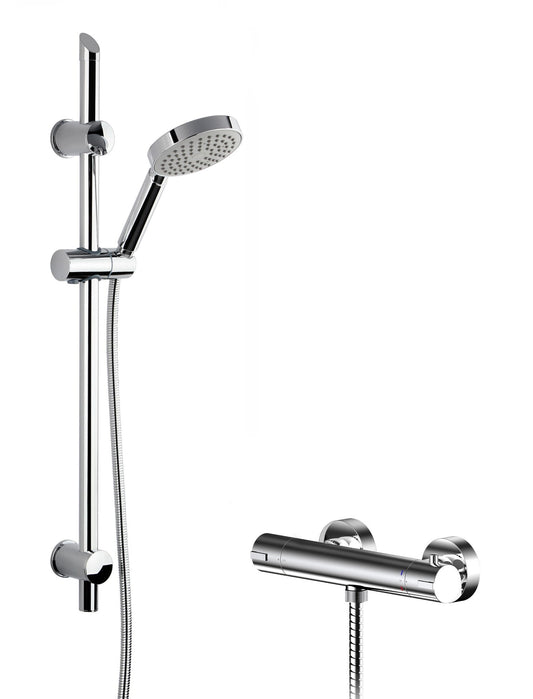 Nuie Round Chrome 1 Outlet Manual Bar Valve & Slide Rail Shower Kit