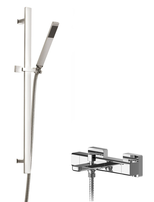 Nuie Square Exposed Shower Mixer & Single Function Slide Rail Kit