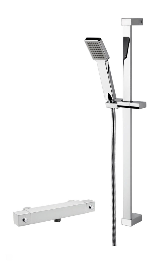 Nuie Square Chrome Single Function Bar Valve & Slide Rail Shower Kit