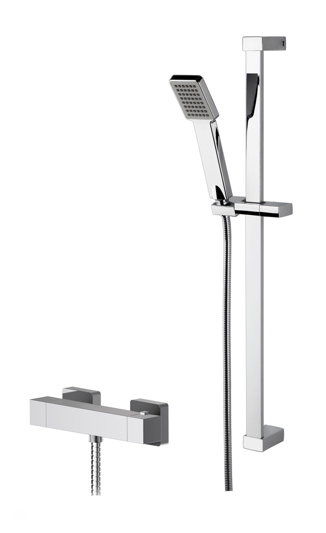 Nuie Square Chrome Exposed Manual Bar Valve & Single Function Slide Rail Shower Kit