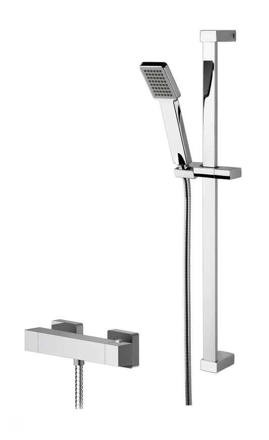Nuie Square Chrome Exposed Manual Bar Valve & Single Function Slide Rail Shower Kit