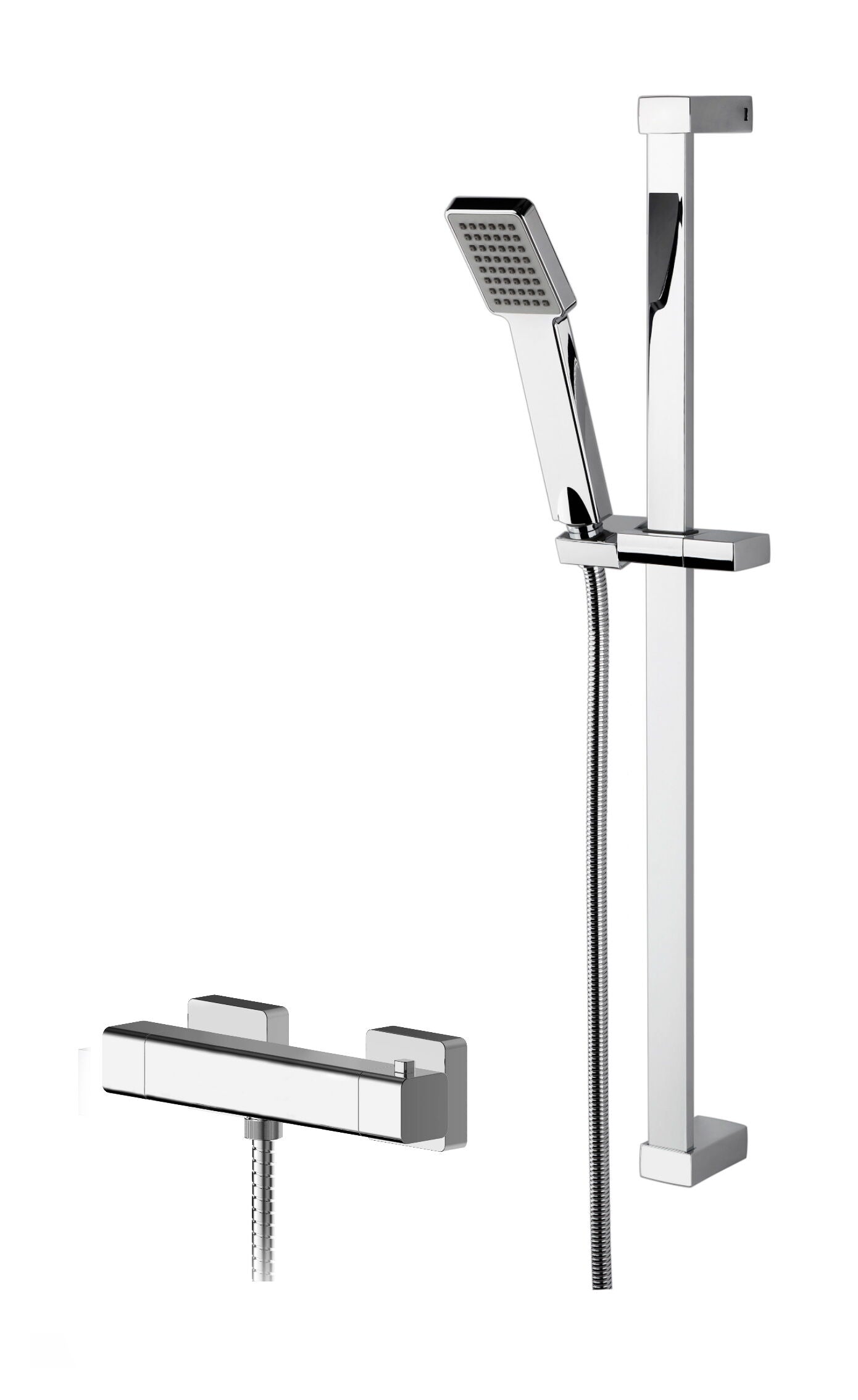 Nuie Chrome Square Exposed Bar Shower Kit With Single Function Slide Rail