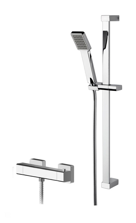 Nuie Chrome Square Exposed Bar Shower Kit With Single Function Slide Rail