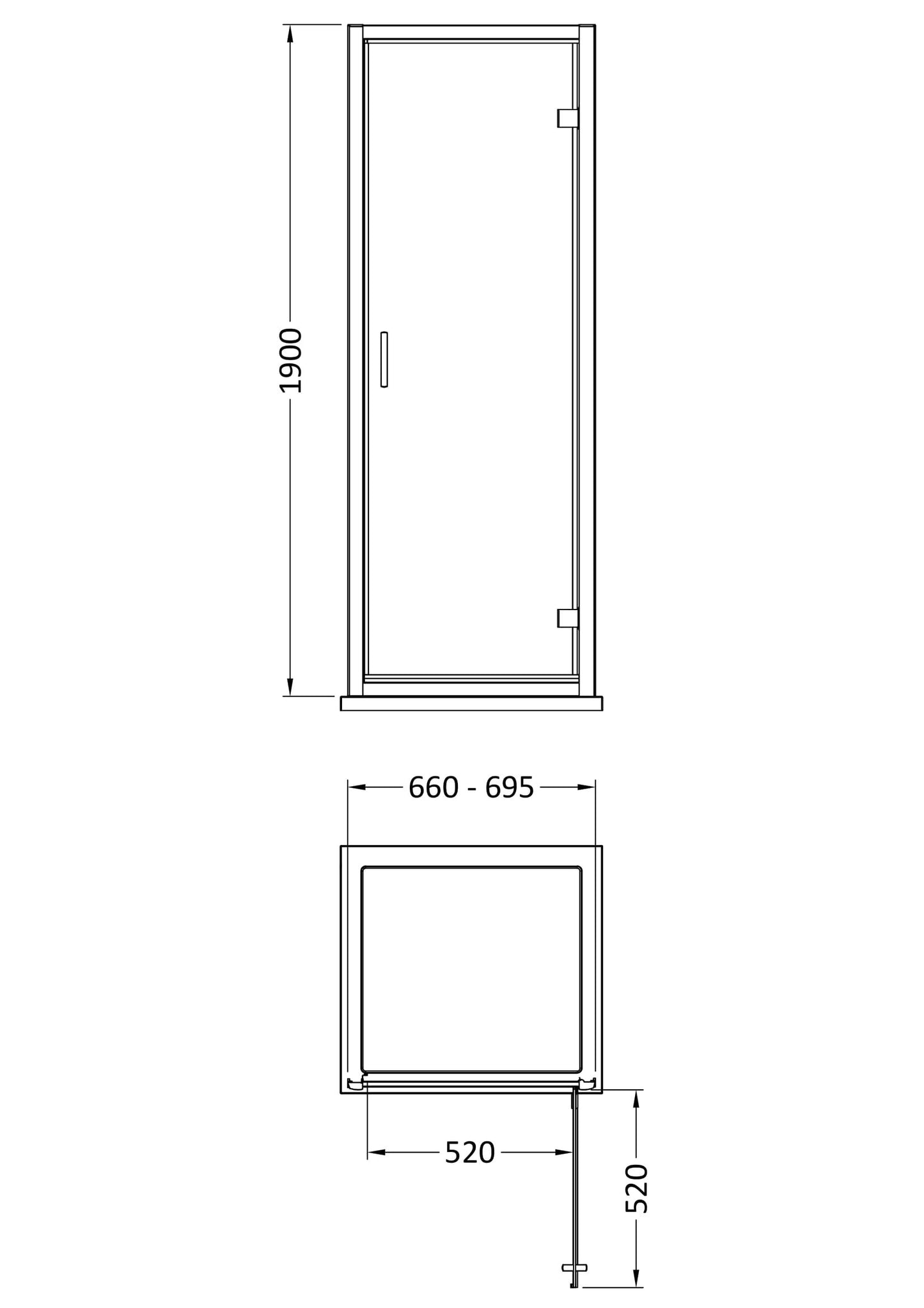 Nuie Rene 690mm Semi-Frameless Matt Black Hinged Shower Door