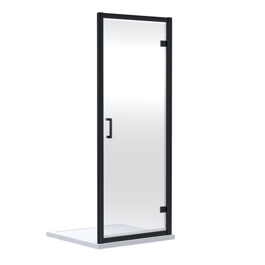 Nuie Rene 890mm Semi-Frameless Matt Black Hinged Shower Door