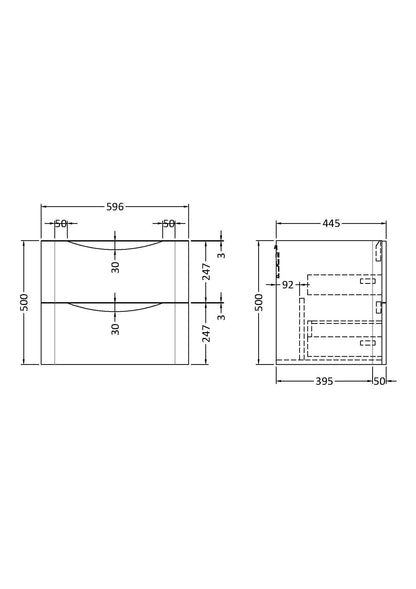 Components Wall Hung 2 Drawer Unit, 600mm