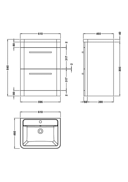 Hudson Reed Solar 600mm Floor Standing Vanity Unit With Ceramic Basin