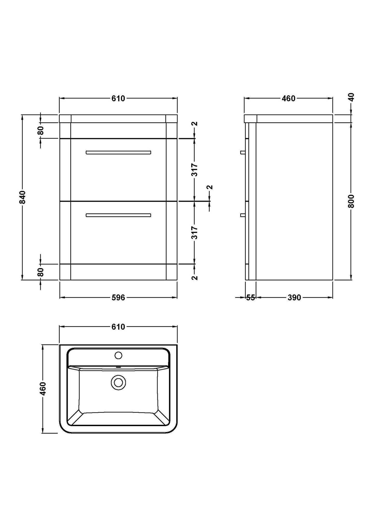 Hudson Reed Solar 600mm Floor Standing 2 Drawer Vanity Unit With Ceramic Basin