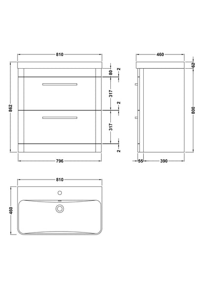 Hudson Reed Solar 800mm Floor Standing Vanity Unit With Ceramic Basin