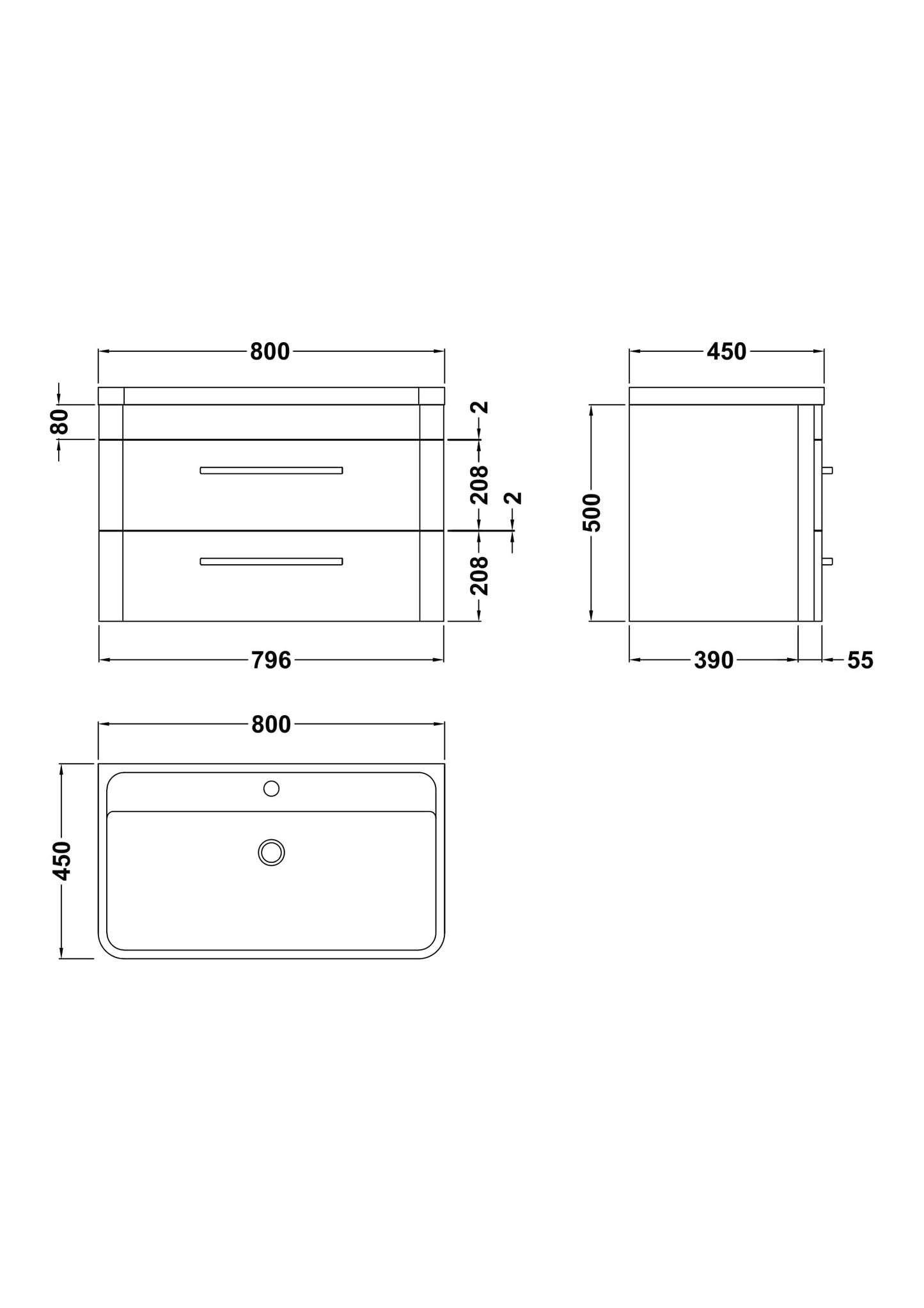 Hudson Reed Solar 800mm Cool Grey 2 Drawer Wall Hung Vanity Unit With Polymarble Basin