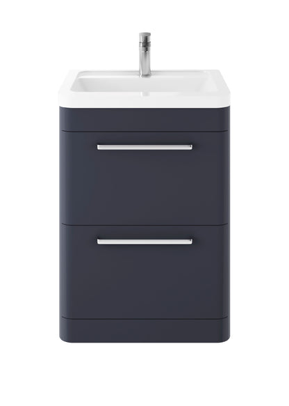 Hudson Reed Solar 600mm Indigo Blue Floor Standing 2 Drawer Vanity Unit With Ceramic Basin