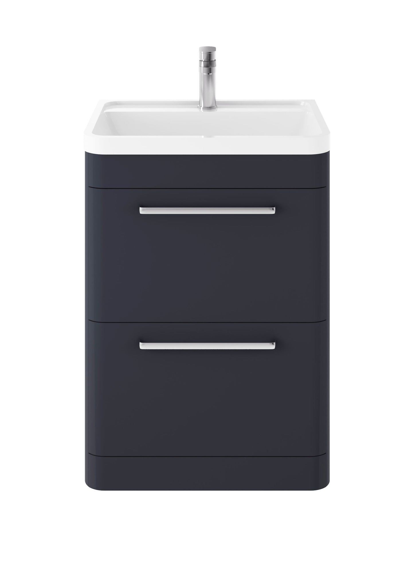 Hudson Reed Solar 600mm Indigo Blue Floor Standing 2 Drawer Vanity Unit With Polymarble Basin