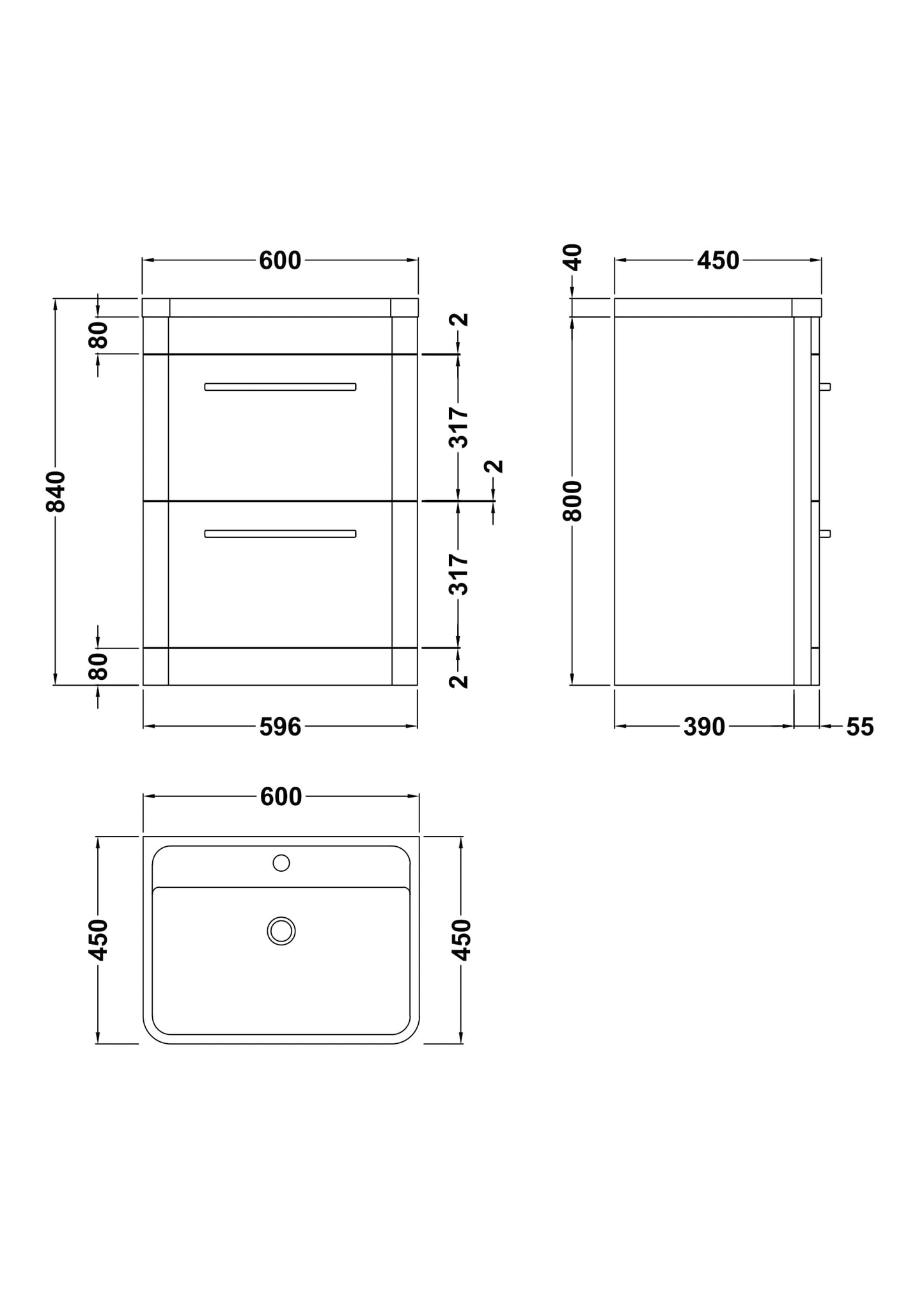 Hudson Reed Solar 600mm Indigo Blue Floor Standing 2 Drawer Vanity Unit With Polymarble Basin