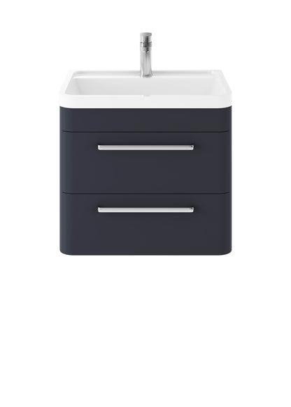 Hudson Reed Solar 600mm Indigo Blue 2 Drawer Wall Hung Vanity Unit With Polymarble Basin