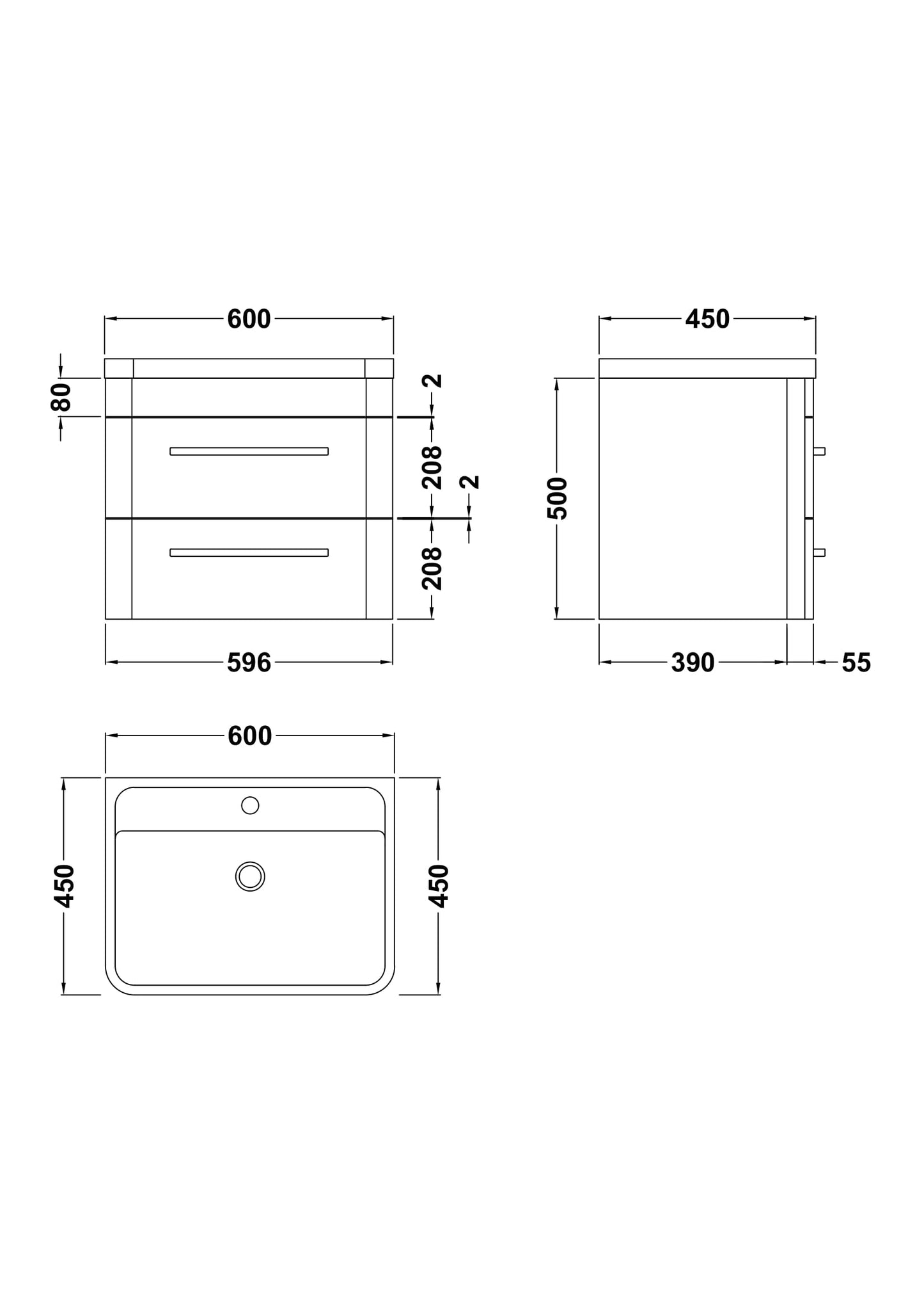 Hudson Reed Solar 600mm Indigo Blue 2 Drawer Wall Hung Vanity Unit With Polymarble Basin
