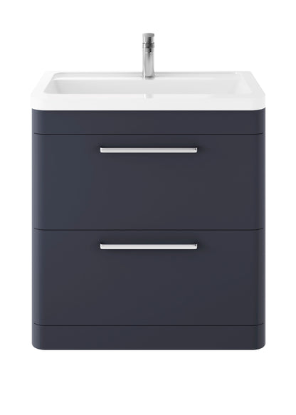 Hudson Reed Solar 800mm Indigo Blue Floor Standing 2 Drawer Vanity Unit With Ceramic Basin