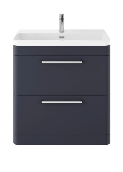 Hudson Reed Solar 800mm Indigo Blue Floor Standing 2 Drawer Vanity Unit With Ceramic Basin