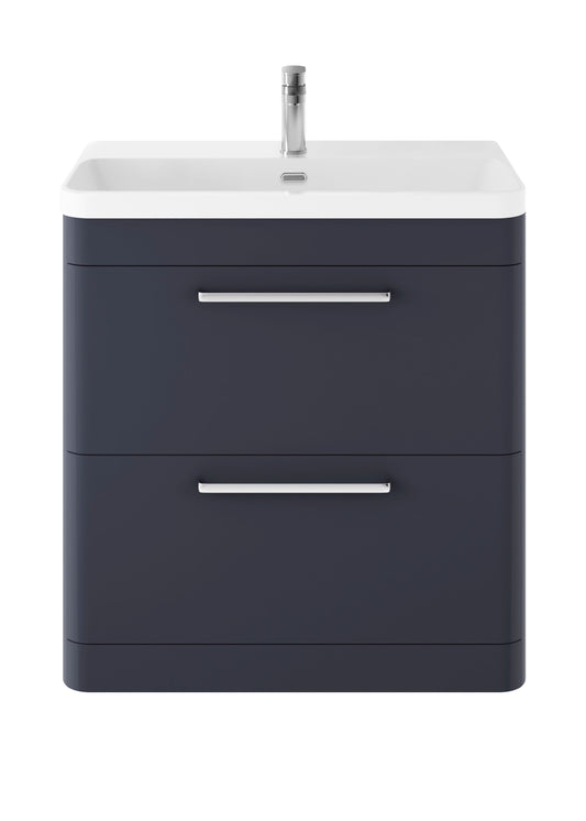 Hudson Reed Solar 800mm Indigo Blue Floor Standing 2 Drawer Vanity Unit With Ceramic Basin