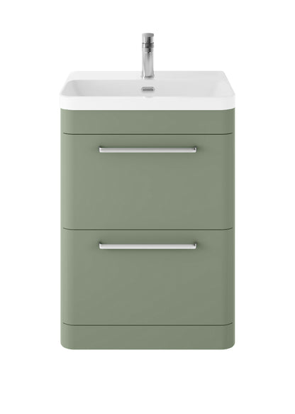 Hudson Reed Solar 600mm Fern Green Floor Standing 2-Drawer Vanity Unit With Ceramic Basin