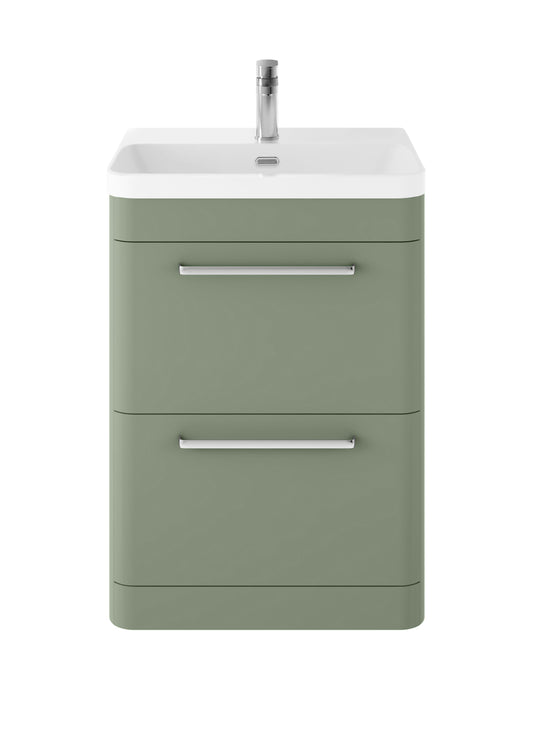 Hudson Reed Solar 600mm Fern Green Floor Standing 2-Drawer Vanity Unit With Ceramic Basin