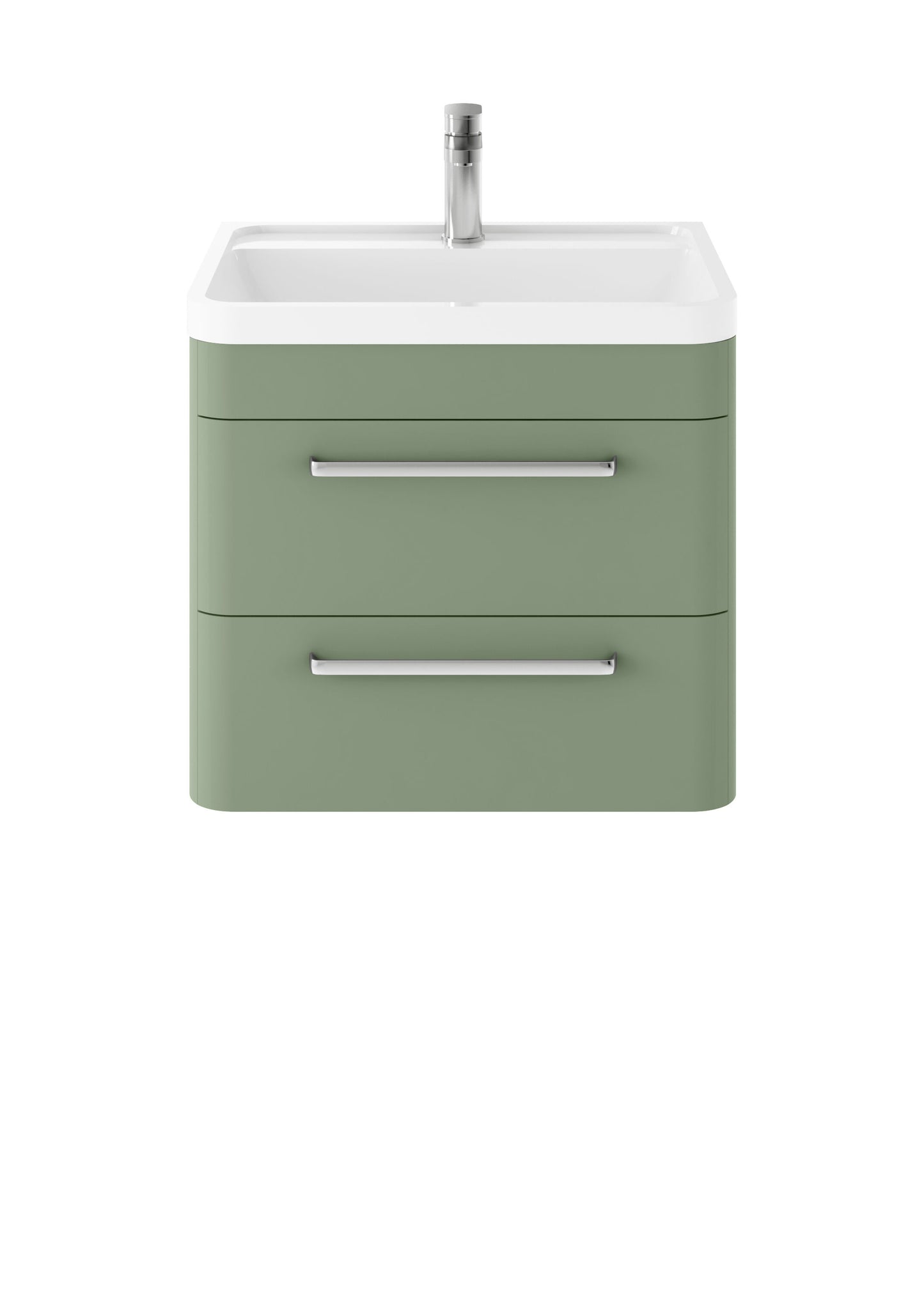 Hudson Reed Solar 600mm Fern Green Wall Hung 2-Drawer Basin Unit With Polymarble Basin