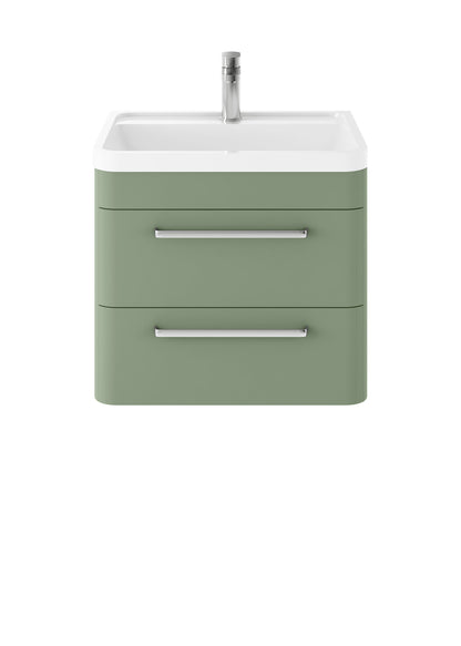 Hudson Reed Solar 600mm Fern Green Wall Hung 2-Drawer Basin Unit With Polymarble Basin