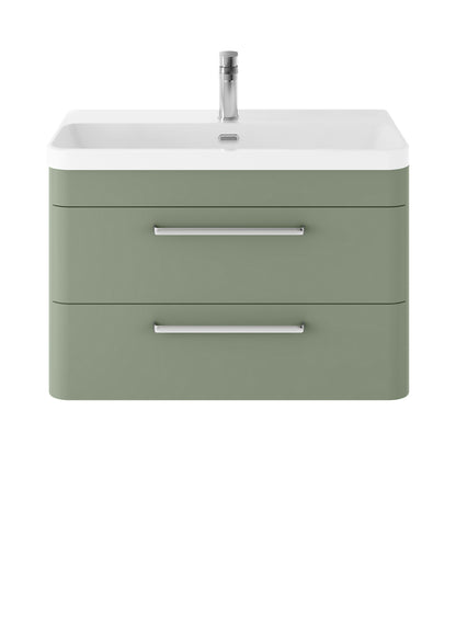 Hudson Reed Solar 800mm Fern Green Wall Hung 2-Drawer Unit with 1 Tap Hole Basin